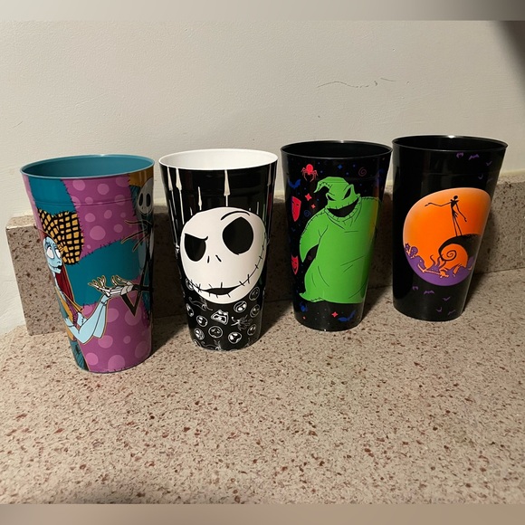 Nightmare Before Christmas Other - Nightmare Before Christmas set of 4 thick plastic collectible cups & 3 shot cups